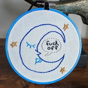 Sassy Crescent Moon Handmade Embroidery Hoop